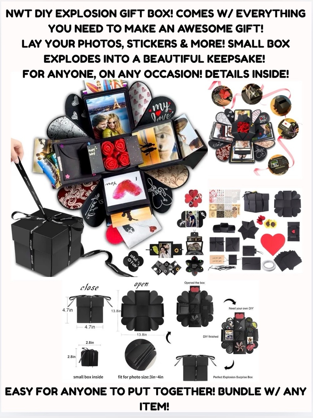 NWT DIY EXPLOSION GIFT BOX KIT BLACK! COMES W/NWT ACCESSORIES! THE PERFECT GIFT